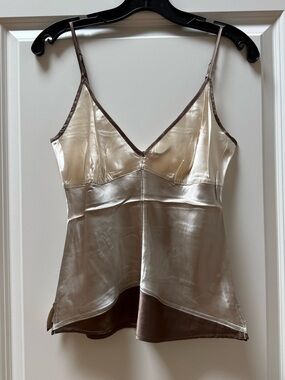 Gold Hawk 100% Silk Camisole – Champagne Taupe Colorblock